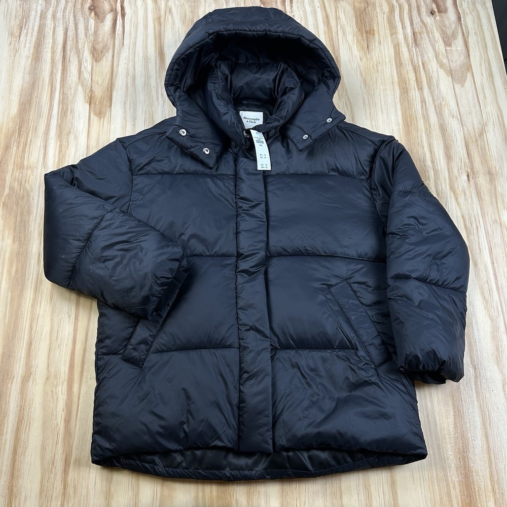 Abercrombie Fitch NEW Womens S Black Hooded Puffer Coat Wind Water Resistant